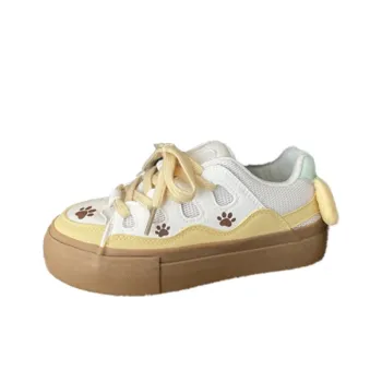 LIANGHUO Slip Resistant Cushioning Impact Resistance Wear Resistant Low Top Skateboard Shoes Women's Yellow