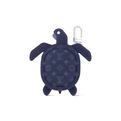 LOUIS VUITTON Cow Leather Canvas Keychains Women's Marine Blue