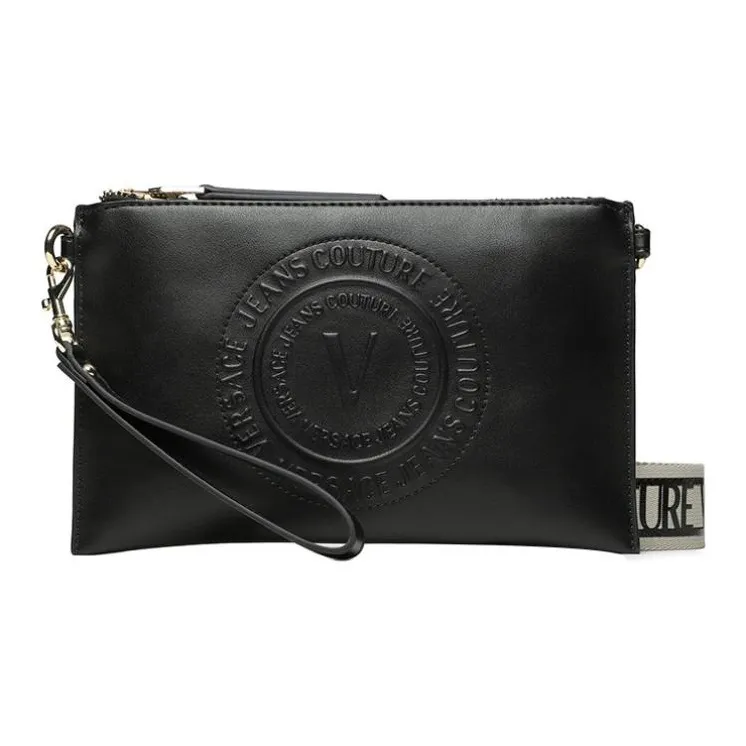 VERSACE JEANS COUTURE Faux Leather One Shoulder Crossbody Clutch Women's Black-0
