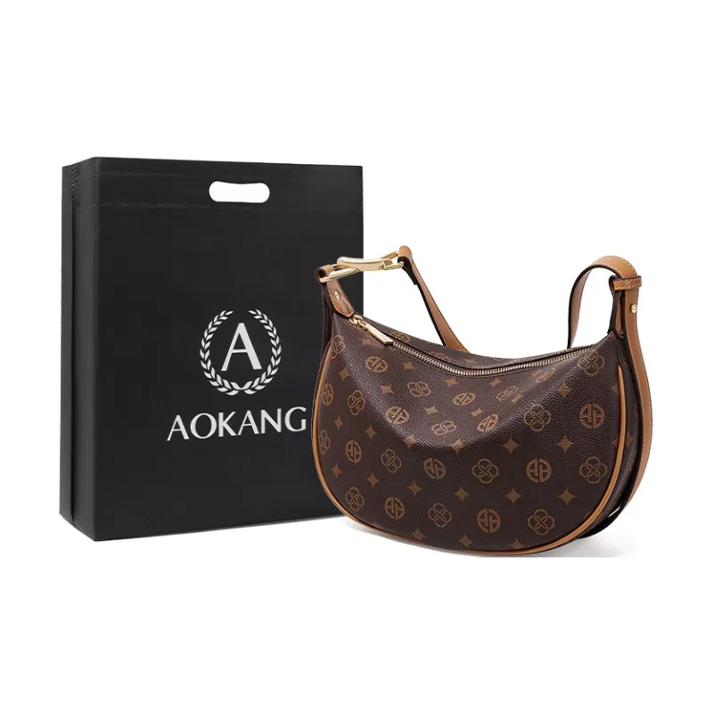 AOKANG PVC Shoulder Bag, Dumpling Bag, Crescent Bag, Crossbody Bag, Shoulder Bag Medium Size Women's Coffee-0
