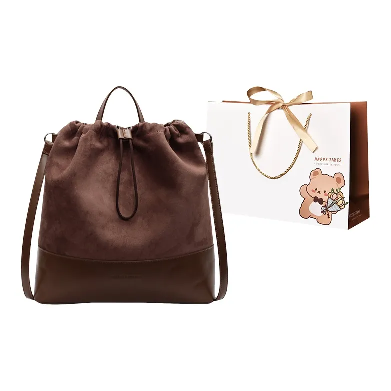 ERANGBEAR Suede One Shoulder Handbag Women's Black/Coffee/Brown-2