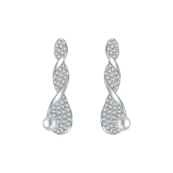 BABYBEI 925 Sterling Silver White Gold Shell Pearl Synthetic Cubic Zirconia Stud Earrings Women's