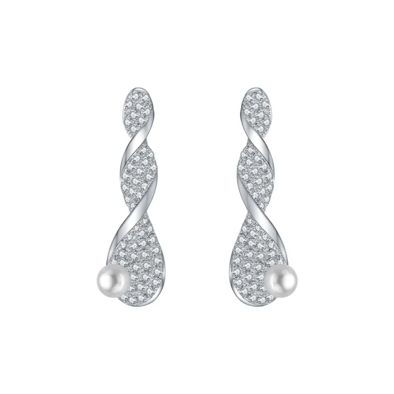 BABYBEI 925 Sterling Silver White Gold Shell Pearl Synthetic Cubic Zirconia Stud Earrings Women's-0