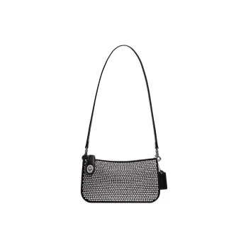 COACH Penn Calfskin Shoulder Bag Crossbody Bag Small Size Women's Silver & Black