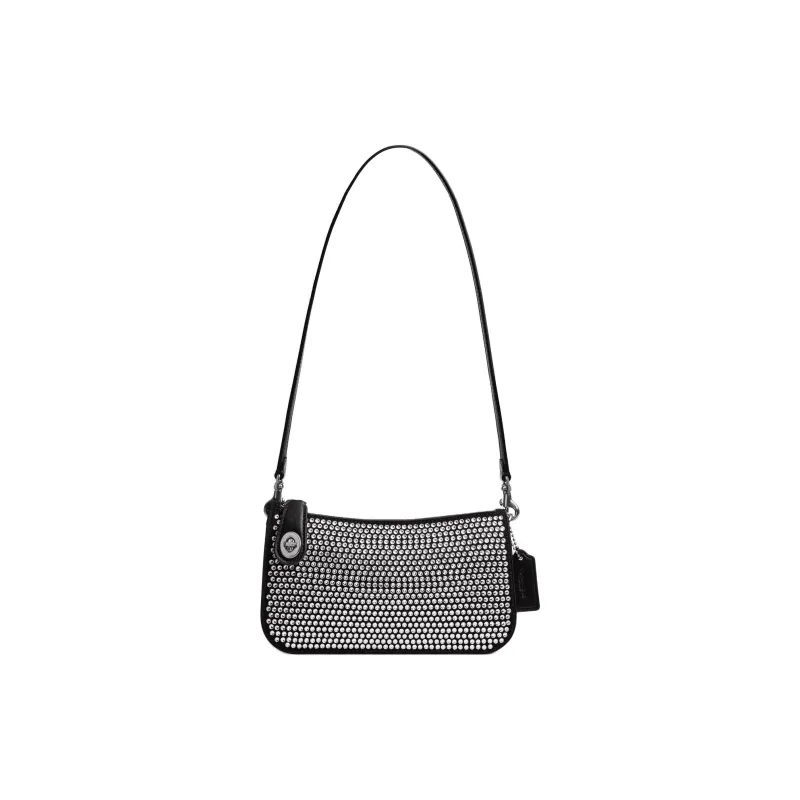 COACH Penn Calfskin Shoulder Bag, Crossbody Bag Trumpets Women's Silver & Black-0