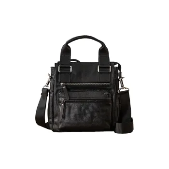 Back Step Genuine Leather Vegetable Tanned Top Grain Cow Leather Crossbody Bags Handbags Regular Men's Black