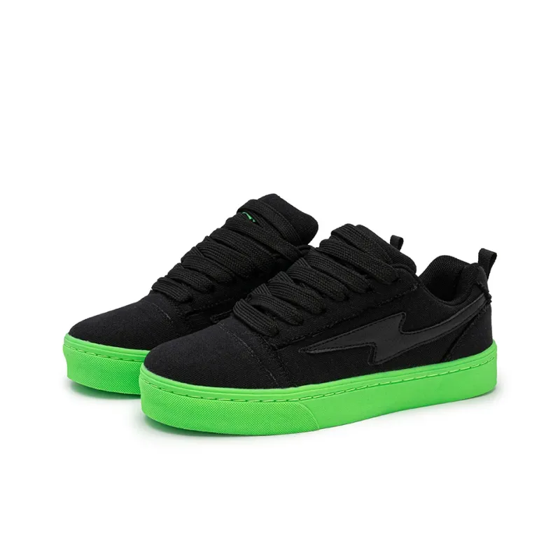 N6K8 Anti Slip Wear Resistant Low Top Skateboard Shoes Unisex Neon Green Black-3
