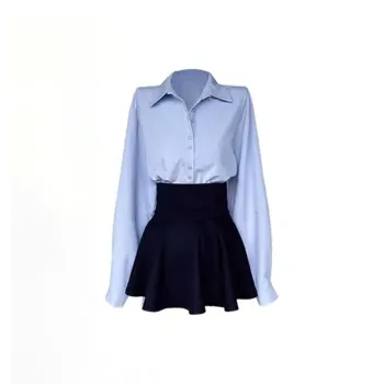 Vine Color Two Piece Skirt Sets Women's Blue Set