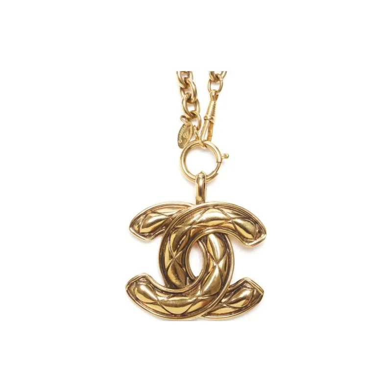 CHANEL 20th Century Plated Cc Quilted Pendant Necklace Costume Necklace-2