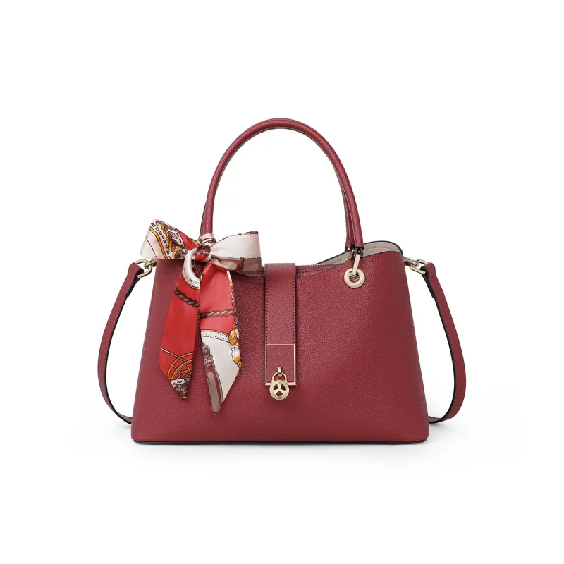 C°BANNER Split Cow Leather With Synthetic Leather Handbag Regular Women's Khaki/Red-4