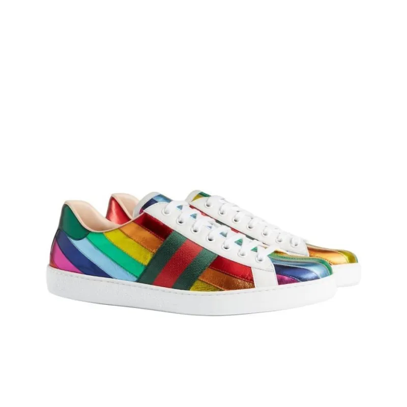 GUCCI ACE Low Top Skateboard Shoes Women's Rainbow-3