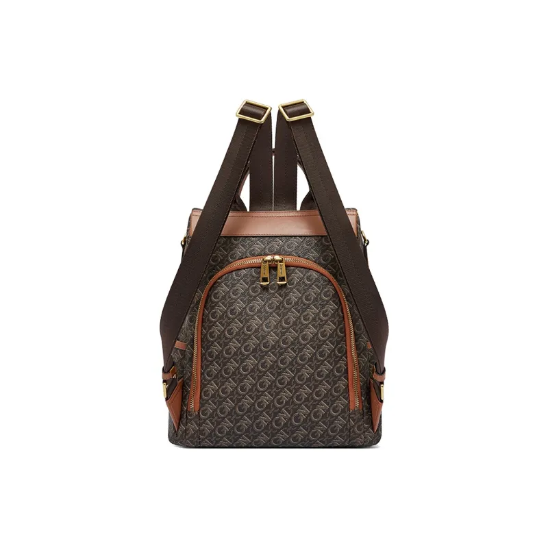 Geshiman PVC Backpack Regular Unisex Coffee/Ecru-3