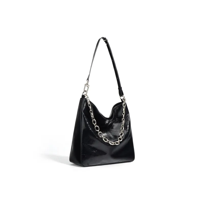 NIUMJ Top Grain Cow Leather Shoulder Bag Regular Women's Star Diamond Black/Snow Cyan-1