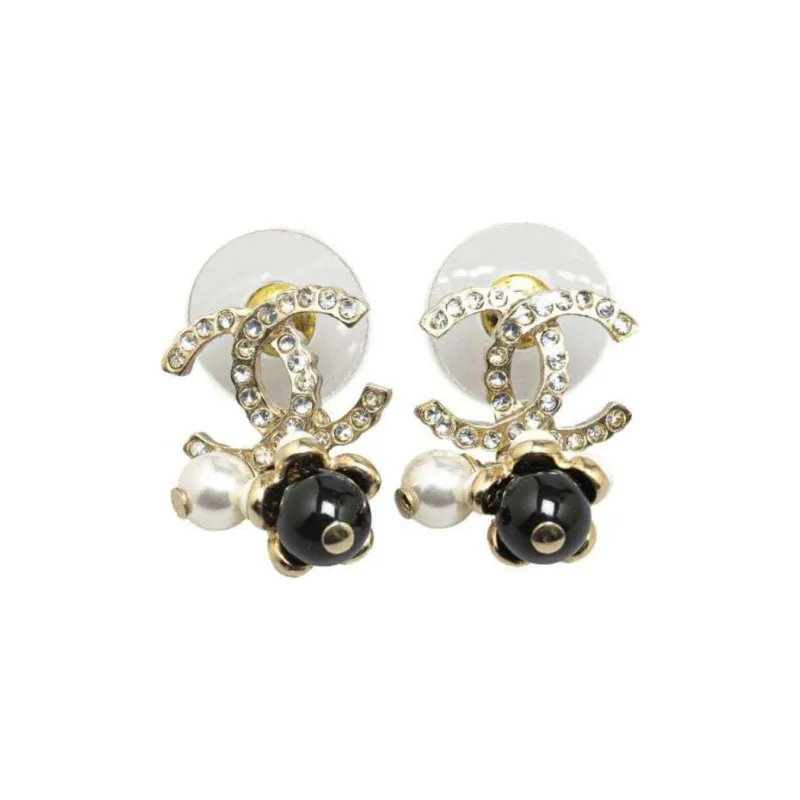 CHANEL 20th Century Plated Rhinestones Pearl Cc Drop Push Back Costume Earrings-0
