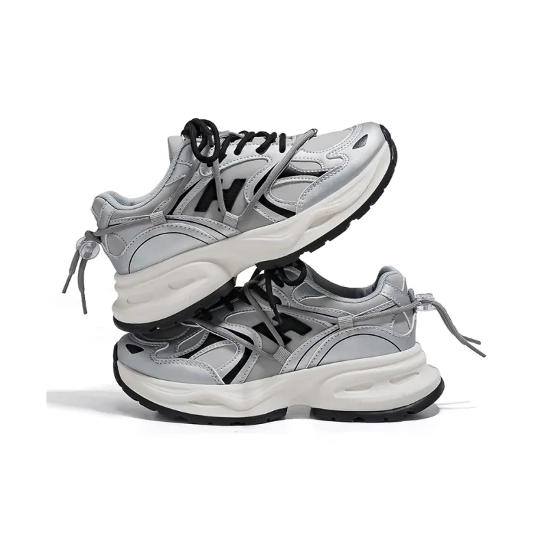 HUANQIU Coverage Support Height Increasing Low Top Chunky Sneakers Women's Silver Black-4