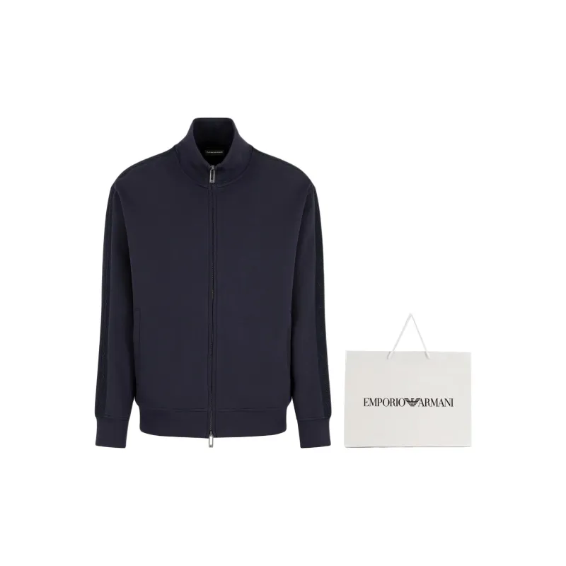 EMPORIO ARMANI Double jersey Full zip Sweatshirt With Embossed Logo Lettering Tape-6