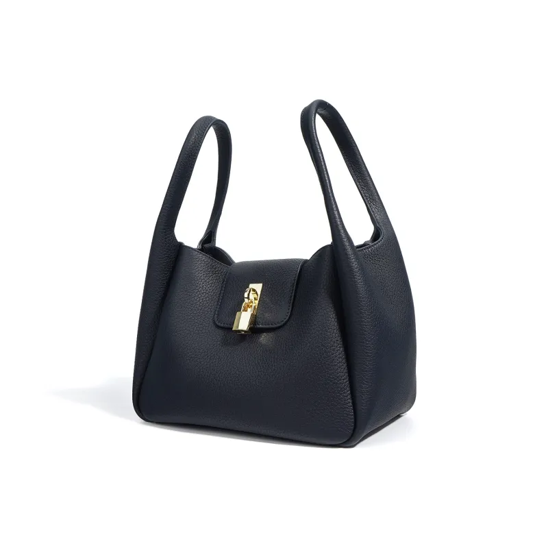 NIUMJ Top Grain Cow Leather Shoulder Bag Crossbody Bag Handbag Regular Women's Elephant Gray/Amber Gold/Midnight Blue-6