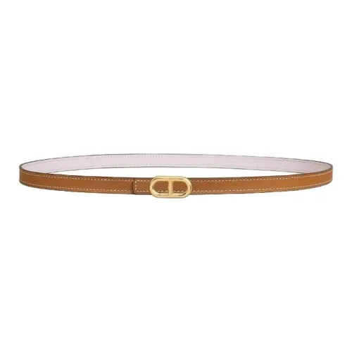 HERMES Gold-Plated Calfskin Leather Belts Women's Purple 1.3cm