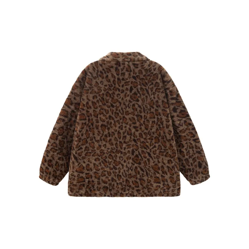 UNIFREE Velvet-feel Coat Women's Coffee Leopard Print-1