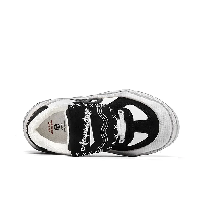 Acupuncture Low Top Skateboard Shoes Women's Black White-4
