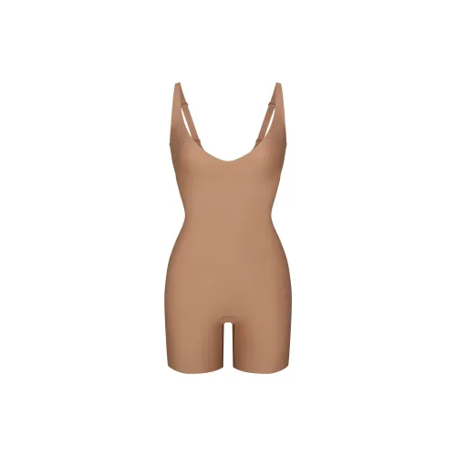 SKIMS FW24 BODY CORE SCULPT PLUNGE MID THIGH BODYSUIT Shapewear Women's SIENNA/Ochre Stone Color