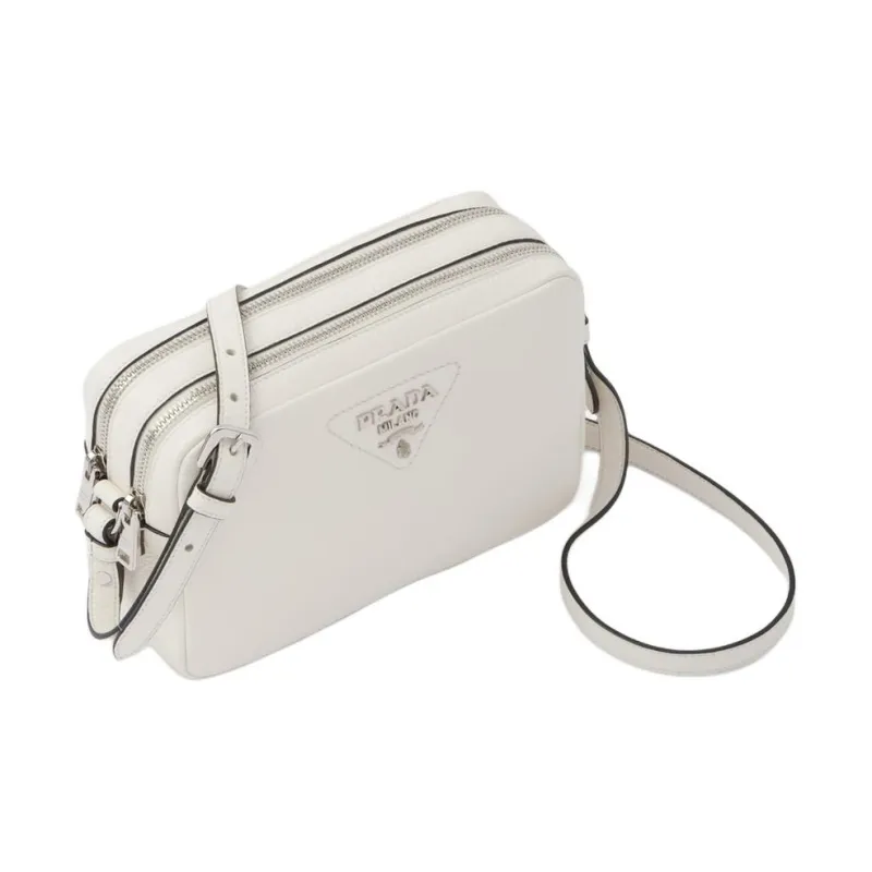 PRADA Leather Camera Bag Shoulder Bag Crossbody Bag Medium Size Women's White-2