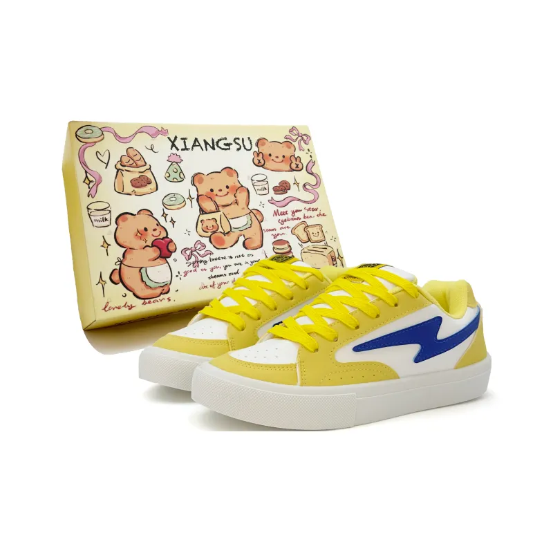 XIANGSU Anti Slip Wear Resistant Low Top Skateboard Shoes Women's White Yellow Blue-0