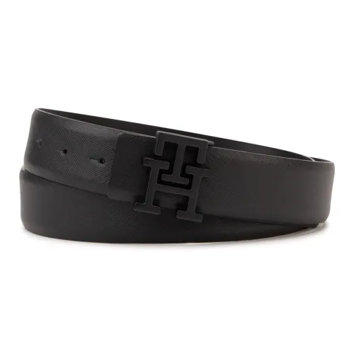 Tommy Hilfiger Cow Split Leather Leather Belts Men's Black 3.5cm