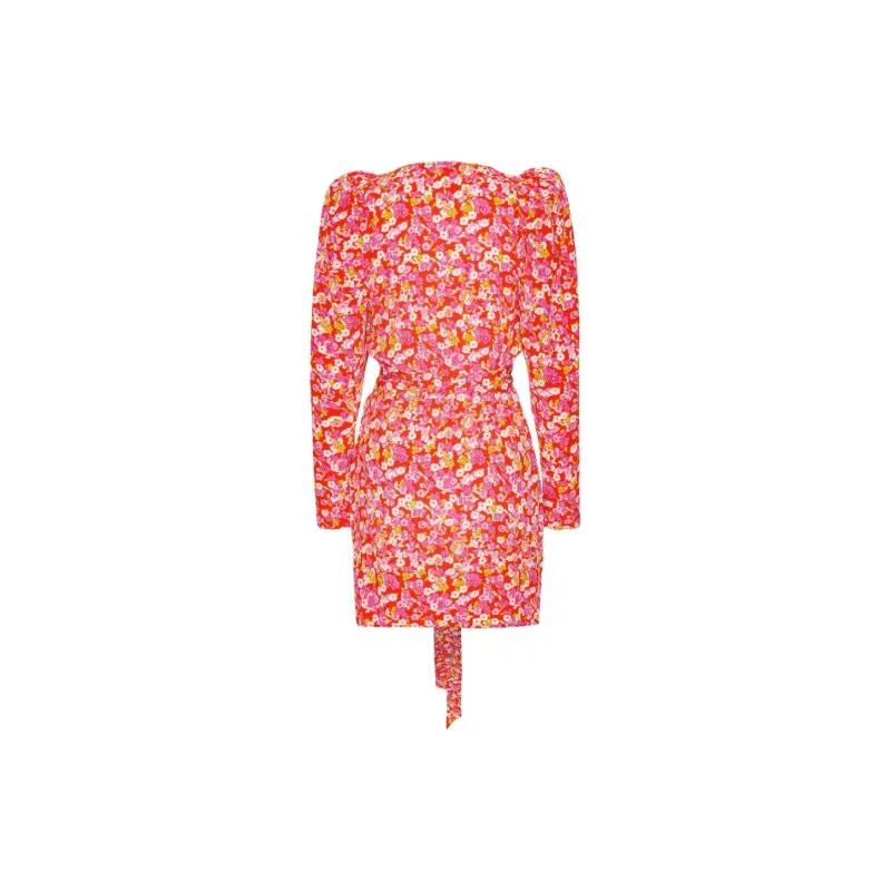 Rotate Jacquard Flower Printed Mini Wrap Dress-1