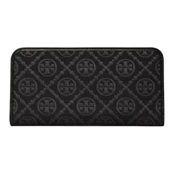 TORY BURCH T Monogram Jacquard Nappa Leather Trim Wallet Women's Black