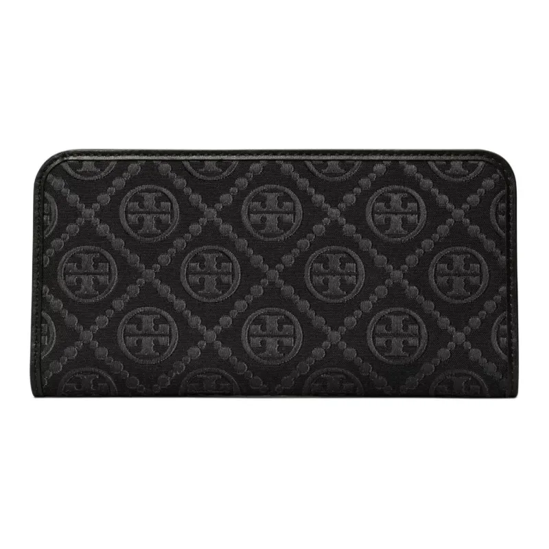 TORY BURCH T Monogram Jacquard Nappa Leather Trim Wallet Women's Black-0