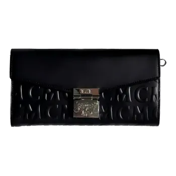 MCM Patricia Visetos Leather Shoulder Bag Crossbody Bag Large Size Women's Black