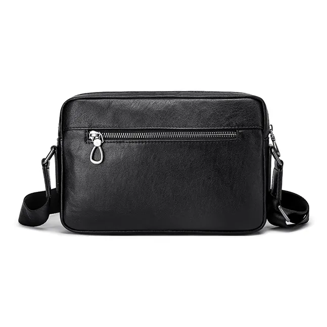 FAIRWHALE Top Grain Cow Leather Messenger Bag Shoulder Bag Men's Black-3