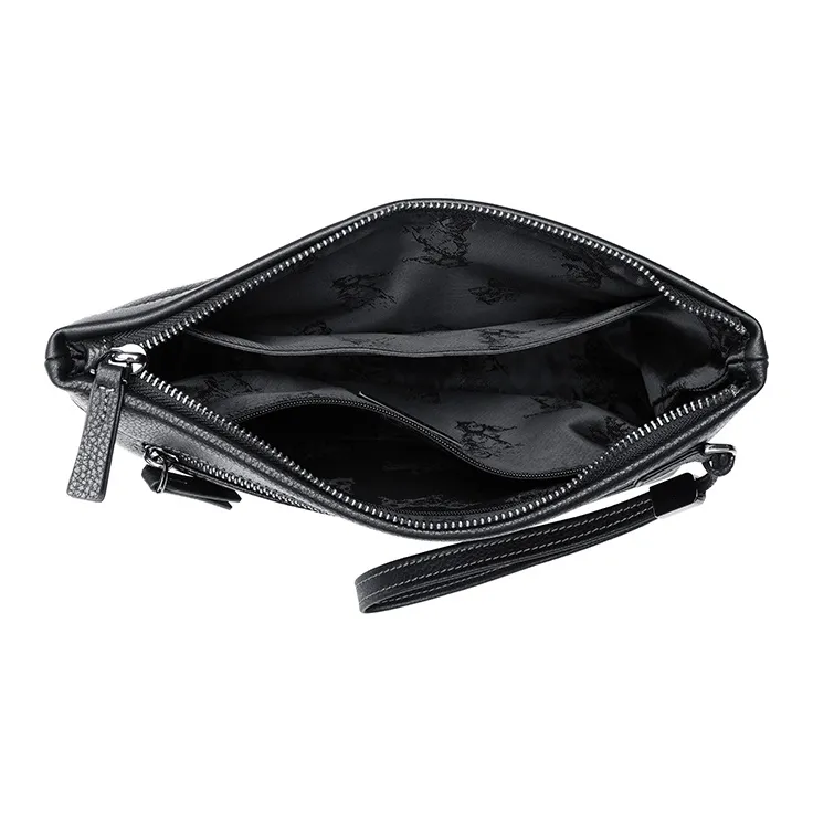 SEPTWOLVES Top Grain Cow Leather Handheld Bag Clutch Regular Unisex Black-4