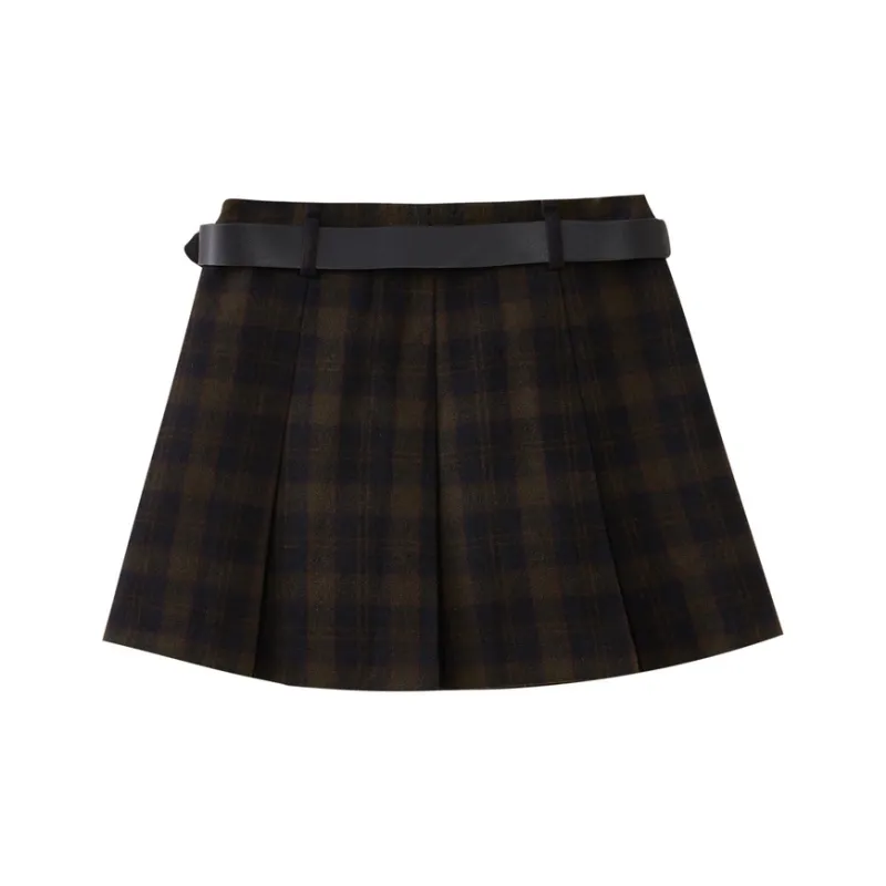 SHUIYUNJIAN Casual Short Skirts Women's Navy Blue Plaid-1