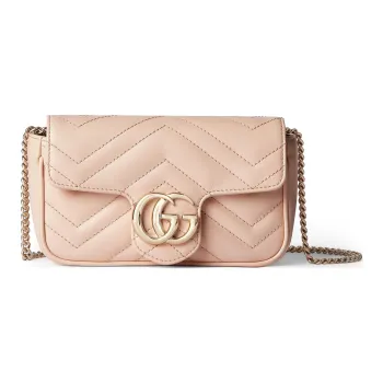 GUCCI GG Marmont V Shaped Leather Shoulder Bag Crossbody Bag Extra Mini Women's Light Pink