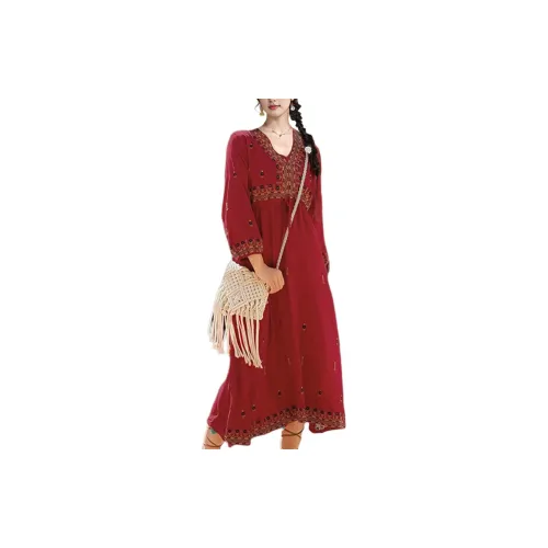 Wbwq Long-Sleeved Dresses Women's Maroon