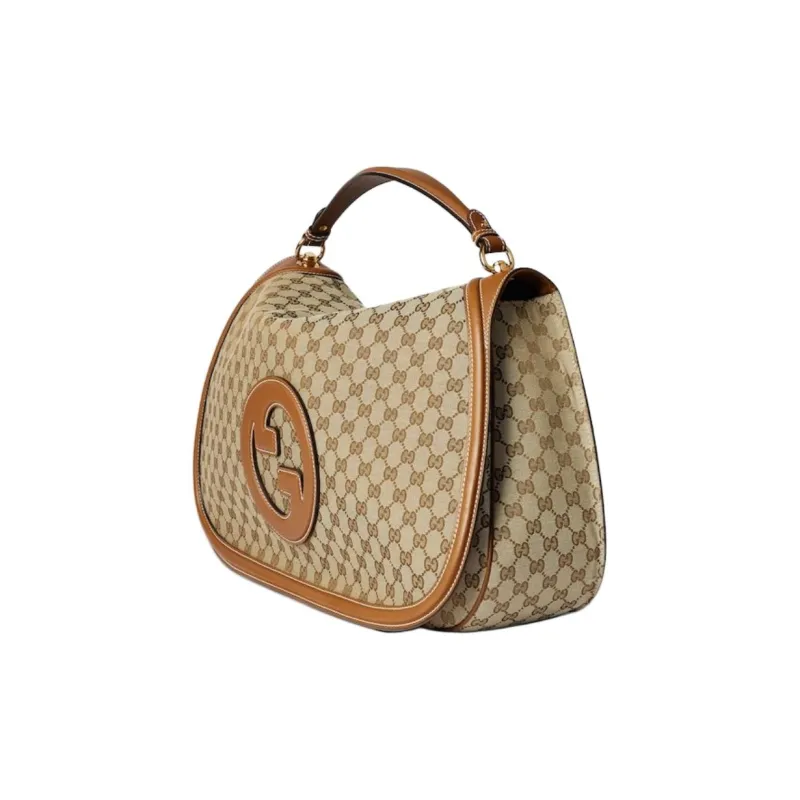 GUCCI Blondie Canvas With Leather Trim Shoulder Bag Crossbody Bag Handbag Large Size Women's Beige & Dark Brown-2
