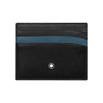 MONTBLANC Cow Leather Card Clip Card Holder Wallets Regular Men's Black/Blue