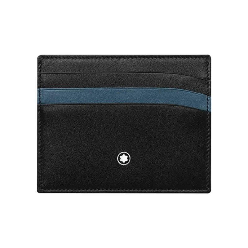 MONTBLANC Cow Leather Card Clip Card Holder Wallets Regular Men's Black/Blue-0