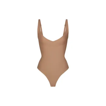 SKIMS FW24 BODY CORE SCULPT PLUNGE THONG BODYSUIT Shapewear Women's SIENNA/Ochre Stone Color