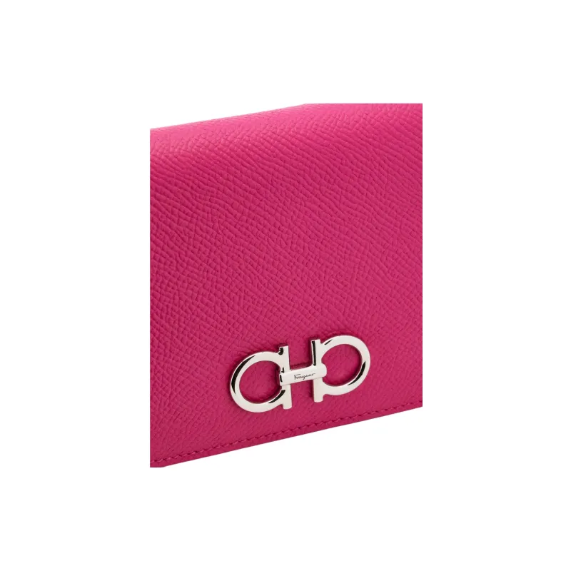FERRAGAMO GANCINI Stamped Calfskin Wallet Small Size Women's Rose Pink-4