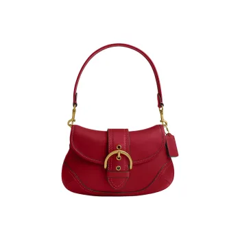 COACH Soho Recycled Leather Shoulder Bag Large Size Women's Brass & Ruby