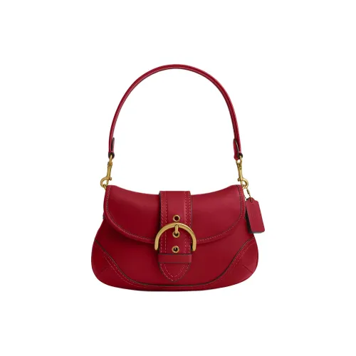 COACH Soho Recycled Leather Shoulder Bag Large Size Women's Brass & Ruby