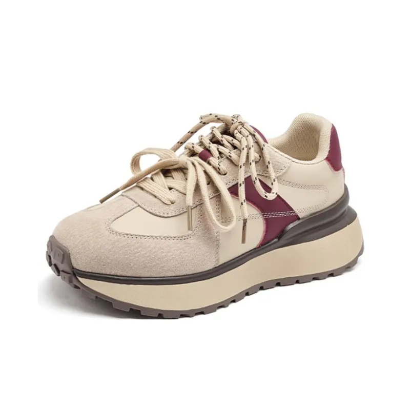 AGSDON Casual Shoes Women's Low Top Beige/Pink-1