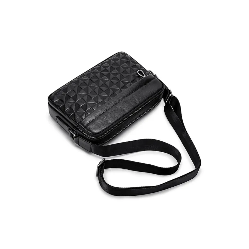 FAIRWHALE Top Grain Cow Leather Messenger Bag Shoulder Bag Men's Black-5