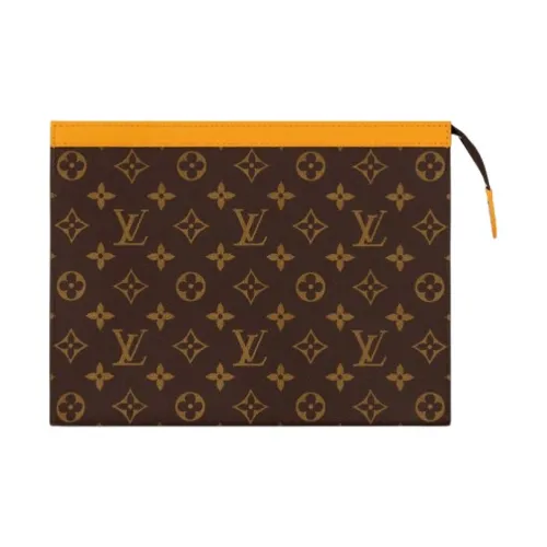 LOUIS VUITTON Pochette Voyage Leather Trim Clutch Regular Men's Yellow & Brown