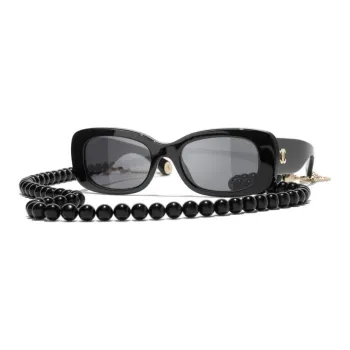 CHANEL Acetate Rectangular Sunglasses Unisex Black
