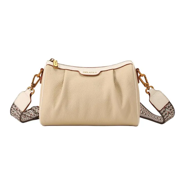 GELANNI Cow Leather Boston Bag Shoulder Bag Women's Apricot/Black/Gray-0