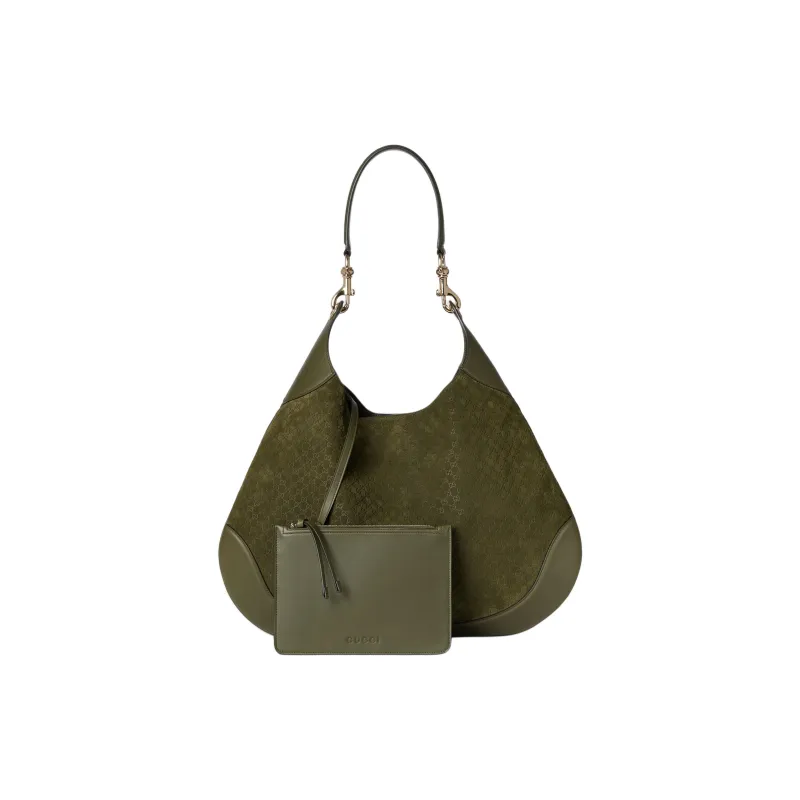 GUCCI Suede One Shoulder Handbag Medium Size Women's Dark Green-1